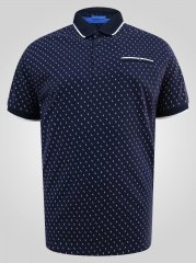 D555 Reid AOP Polo With Jacquard Collar, Pocket And Cuffs Mørkeblå
