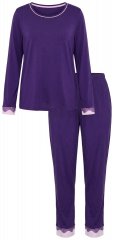 Ulla Popken 812441 Langermet pyjamas med blonder Kongeblå