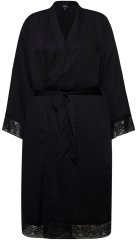 Ulla Popken 834837 Kimono-morgenkåpe med blonder Svart