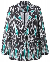 Ulla Popken 839961 Mønstret blazer i linblanding Svart
