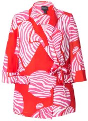 Ulla Popken 847275 Stripet blazer i omslagslook Rød