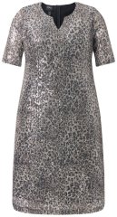 Ulla Popken 848137 Dyremønstret paljettkjole Beige