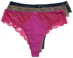 Ulla Popken 848522 Stringtruser med blonder 3-pakning Mørklilla