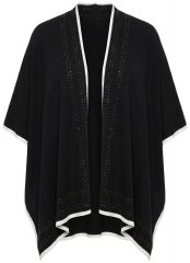 Ulla Popken 851127 Åpen strikkeponcho med strasskant Svart