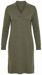 Ulla Popken 853077 Langermet strikket kjole med V-hals Khaki