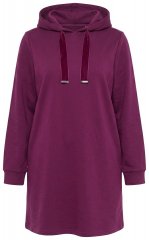 Ulla Popken 853652 Langermet sweatkjole med hette Bærrød