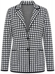 Ulla Popken 855173 Strikket rutete blazer Benhvit