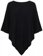Ulla Popken 855277 Strikkeponcho med spiss kant og båthals Svart