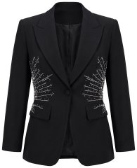 Ulla Popken 855550 Innsvingt blazer med glittersteiner Svart
