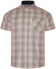 Kam Jeans 6382 Kortermet Teksturert Rutete Skjorte Beige