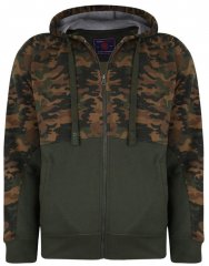 Kam Jeans 7036 Camo Print Full Zipper Hoodie Khaki