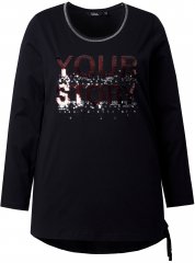 Ulla Popken Your Story Sequined Long Sleeve Tunic Tee Black