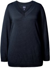 Ulla Popken Soft Fine Knit Pullover V-Neck Sweatshirt Marine