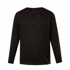 JP1880 T-Shirt Henley Long Sleeve Striped Brown TALL