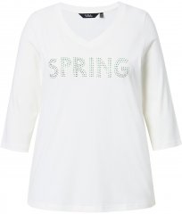 Ulla Popken SPRING Studded 3/4 Sleeve Tee Off-White