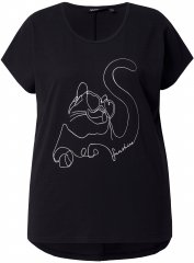 Ulla Popken Metallic Animal Cap Sleeve Graphic Tee Black