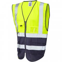 Leo Lynton Ecoviz Superior Waistcoat Hi-Vis Yellow/Navy