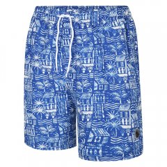 Espionage SW097 Badeshorts med Hawaii-trykk Kongeblå/Hvit