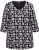 Ulla Popken Snowflake Print 3/4 Sleeve A-Line Tee Black - Trykket T-skjorter for dame - 