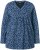 Ulla Popken Geometric Print 3/4 Sleeve Pleated Tee Navy Blue - Trykket T-skjorter for dame - 