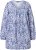 Ulla Popken Allover Printed Pleated Long Sleeve Tee Dark Blue - Trykket T-skjorter for dame - 