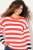 Ulla Popken Mixed Stripe Long Sleeve Sweater Hibiscus Red - Hettegensere og collegegensere - Myke gensere, hettegensere og strikk
