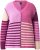 Ulla Popken Patchwork Striped Long Sleeve V-Neck Sweater Raspberry - Hettegensere og collegegensere - Myke gensere, hettegensere og strikk