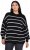 Ulla Popken Oversized Striped Balloon Sleeve Sweater Black - Hettegensere og collegegensere - Myke gensere, hettegensere og strikk