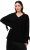 Ulla Popken Lace-Up Cuff Long Sleeve V-Neck Sweater Black - Hettegensere og collegegensere - Myke gensere, hettegensere og strikk