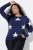 Ulla Popken Glitter Stars Soft Knit Sweater Blue - Hettegensere og collegegensere - Myke gensere, hettegensere og strikk