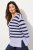 Ulla Popken Split Stripe Long Sleeve V-Neck Sweater Blue Grey - Hettegensere og collegegensere - Myke gensere, hettegensere og strikk