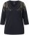 Ulla Popken Feather Beadwork 3/4 Sleeve Top Black - Trykket T-skjorter for dame - 