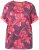 Ulla Popken Quick Drying Flower Print Short Sleeve Tee Dark Cherry - Trykket T-skjorter for dame - 