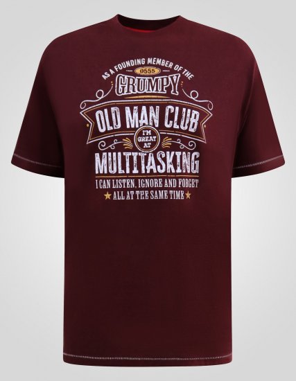 D555 Baldwin Grumpy Old Man Club Print Crew Neck T-shirt Burgundy/ Black Twist - T-skjorter - Store T-skjorter - 2XL-14XL