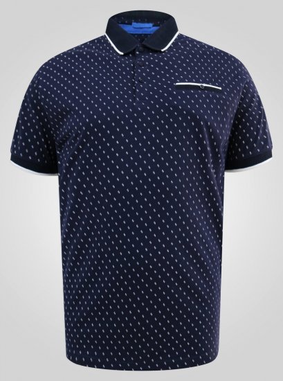 D555 Reid AOP Polo With Jacquard Collar, Pocket And Cuffs Mørkeblå - Polo- & piqueskjorter - Poloskjorte i store størrelser - 2XL-8XL