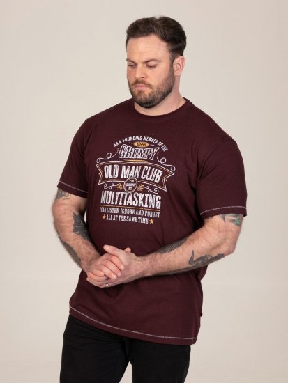 D555 Baldwin Grumpy Old Man Club Print Crew Neck T-shirt Burgundy/ Black Twist - T-skjorter - Store T-skjorter - 2XL-14XL
