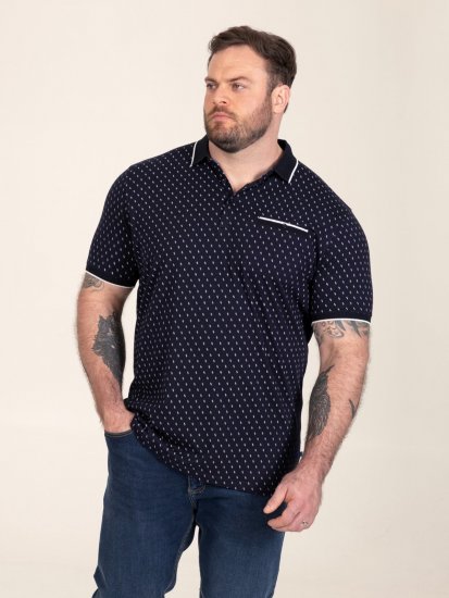 D555 Reid AOP Polo With Jacquard Collar, Pocket And Cuffs Mørkeblå - Polo- & piqueskjorter - Poloskjorte i store størrelser - 2XL-8XL