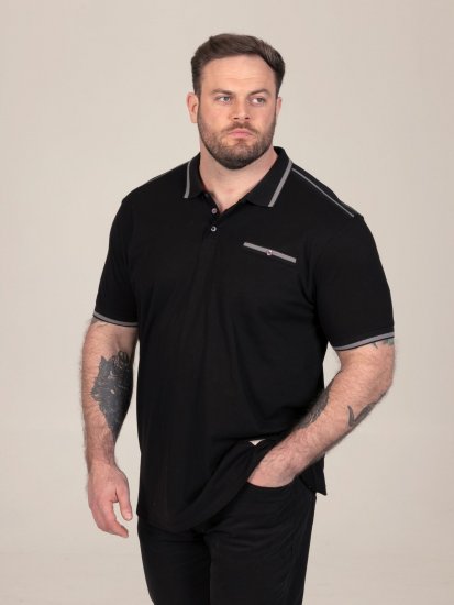 D555 Potts Jersey Polo With Jacquard Collar & Cuffs Svart - Polo- & piqueskjorter - Poloskjorte i store størrelser - 2XL-8XL