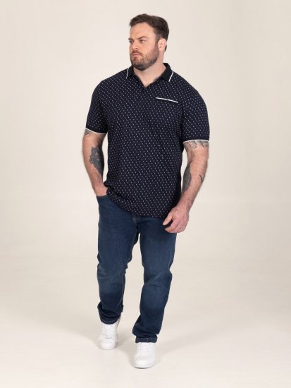 D555 Reid AOP Polo With Jacquard Collar, Pocket And Cuffs Mørkeblå - Polo- & piqueskjorter - Poloskjorte i store størrelser - 2XL-8XL
