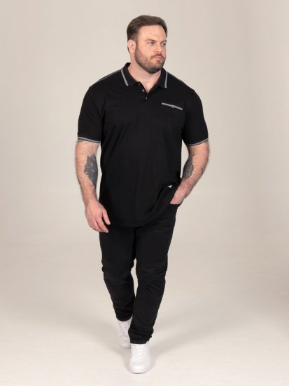 D555 Potts Jersey Polo With Jacquard Collar & Cuffs Svart - Polo- & piqueskjorter - Poloskjorte i store størrelser - 2XL-8XL