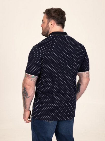 D555 Reid AOP Polo With Jacquard Collar, Pocket And Cuffs Mørkeblå - Polo- & piqueskjorter - Poloskjorte i store størrelser - 2XL-8XL