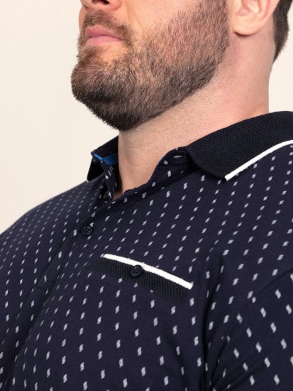 D555 Reid AOP Polo With Jacquard Collar, Pocket And Cuffs Mørkeblå - Polo- & piqueskjorter - Poloskjorte i store størrelser - 2XL-8XL