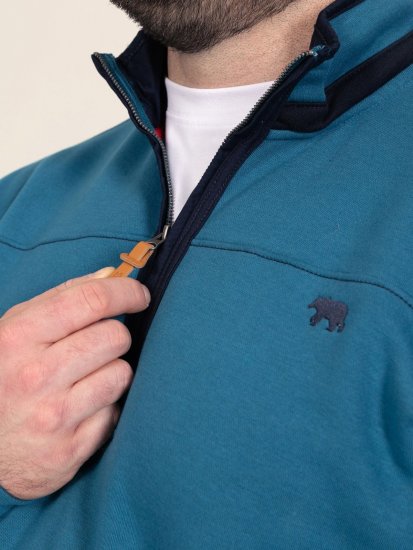 D555 Conway 1 1/4 Zip Neck Fleece Sweatshirt With Bear Logo Teal - Gensere og hettegensere - Store hettegensere - 2XL-14XL