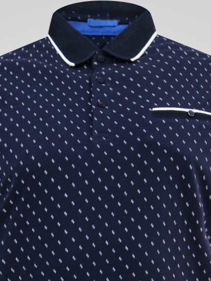 D555 Reid AOP Polo With Jacquard Collar, Pocket And Cuffs Mørkeblå - Polo- & piqueskjorter - Poloskjorte i store størrelser - 2XL-8XL