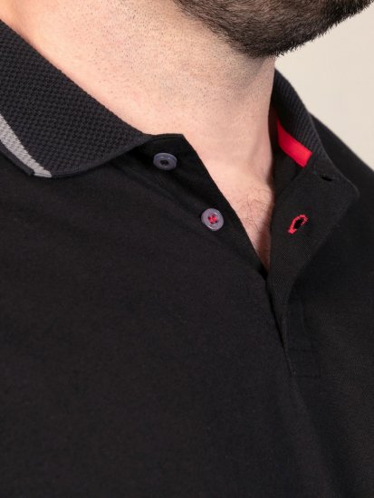 D555 Potts Jersey Polo With Jacquard Collar & Cuffs Svart - Polo- & piqueskjorter - Poloskjorte i store størrelser - 2XL-8XL