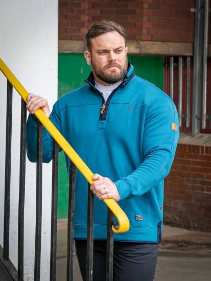 D555 Conway 1 1/4 Zip Neck Fleece Sweatshirt With Bear Logo Teal - Gensere og hettegensere - Store hettegensere - 2XL-14XL