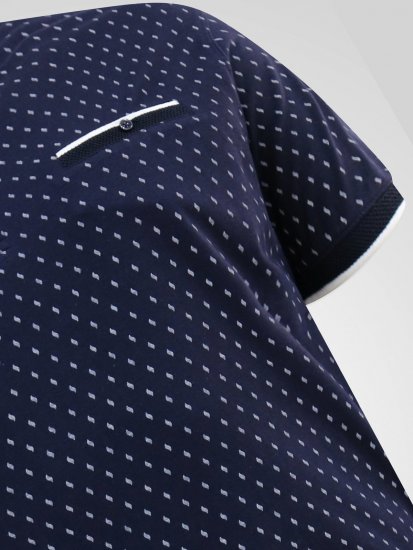 D555 Reid AOP Polo With Jacquard Collar, Pocket And Cuffs Mørkeblå - Polo- & piqueskjorter - Poloskjorte i store størrelser - 2XL-8XL