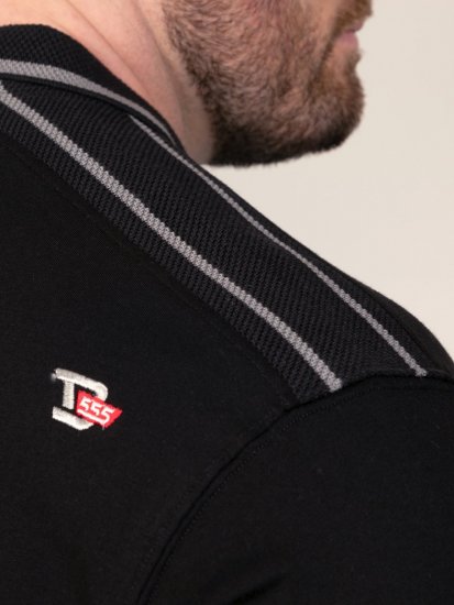D555 Potts Jersey Polo With Jacquard Collar & Cuffs Svart - Polo- & piqueskjorter - Poloskjorte i store størrelser - 2XL-8XL