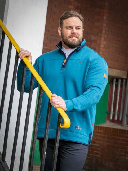 D555 Conway 1 1/4 Zip Neck Fleece Sweatshirt With Bear Logo Teal - Gensere og hettegensere - Store hettegensere - 2XL-14XL
