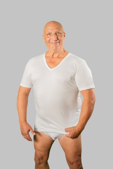20 Nodi Short Sleeve V-Neck in Combed Cotton Jersey White - Undertøy & badetøy - Undertøy store størrelser 